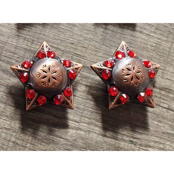 Bronze red bling conchos, star bling , replacement conchos, saddle bridle concho - Picture 2 of 3